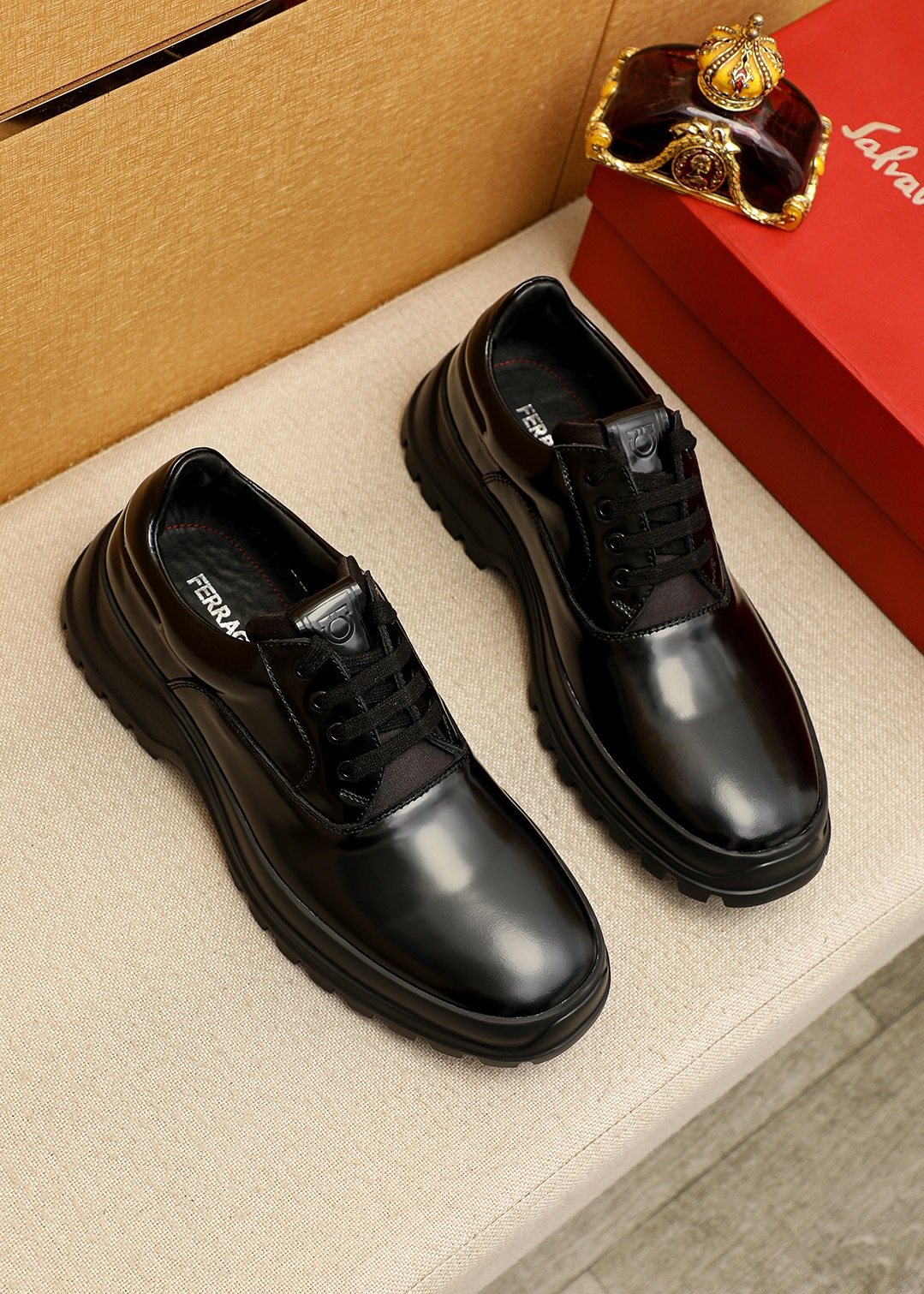 Ferragamo Black Lug-Sole Lace-Up Shoes